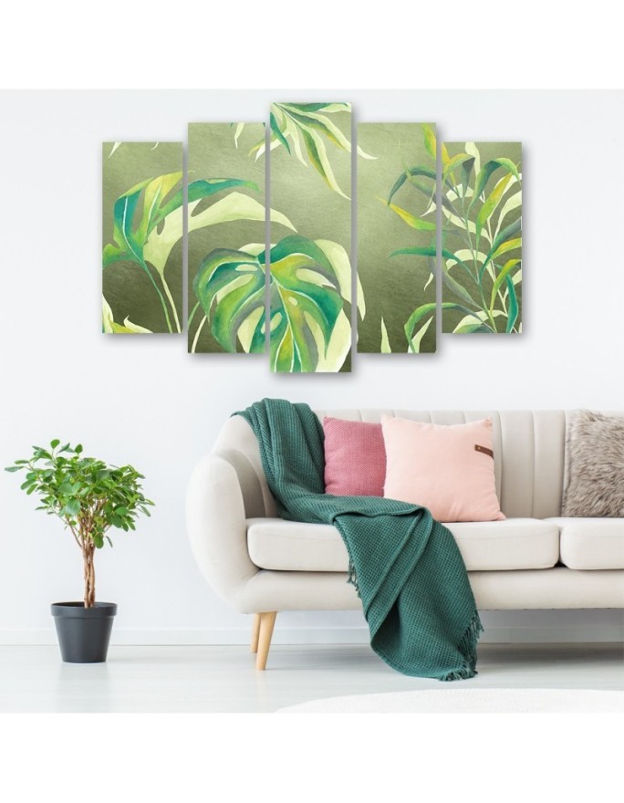 Five-part canvas print - Monstera leaves | FEEBY