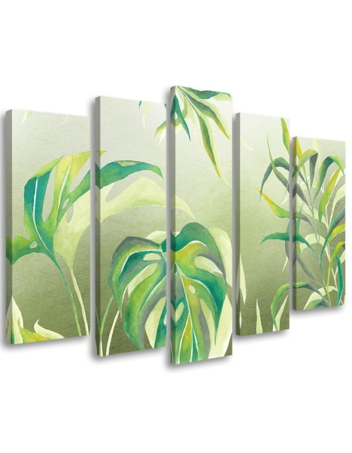 Five part wall painting - Monstera leaves | FEEBY
