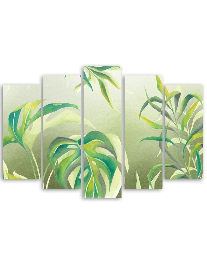 Five part wall painting - Monstera leaves | FEEBY