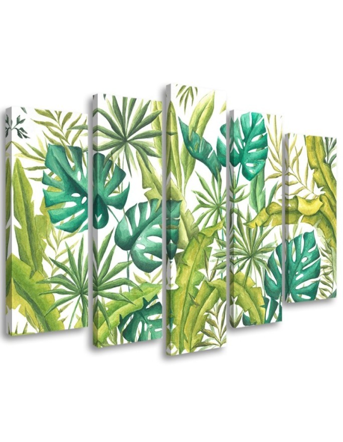 Modern five-part painting - Monstera leaves | FEEBY