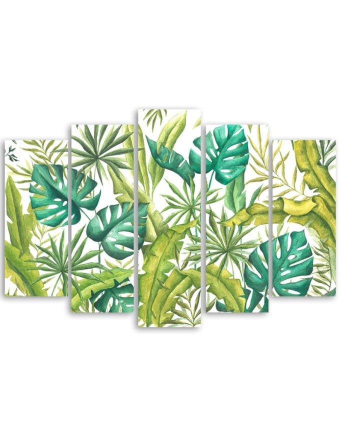 Modern five-part painting - Monstera leaves | FEEBY