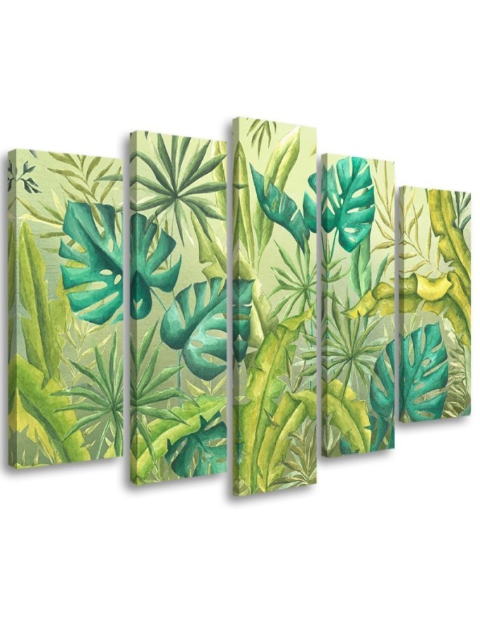 Five-part painting for bedroom - Monstera leaves | FEEBY