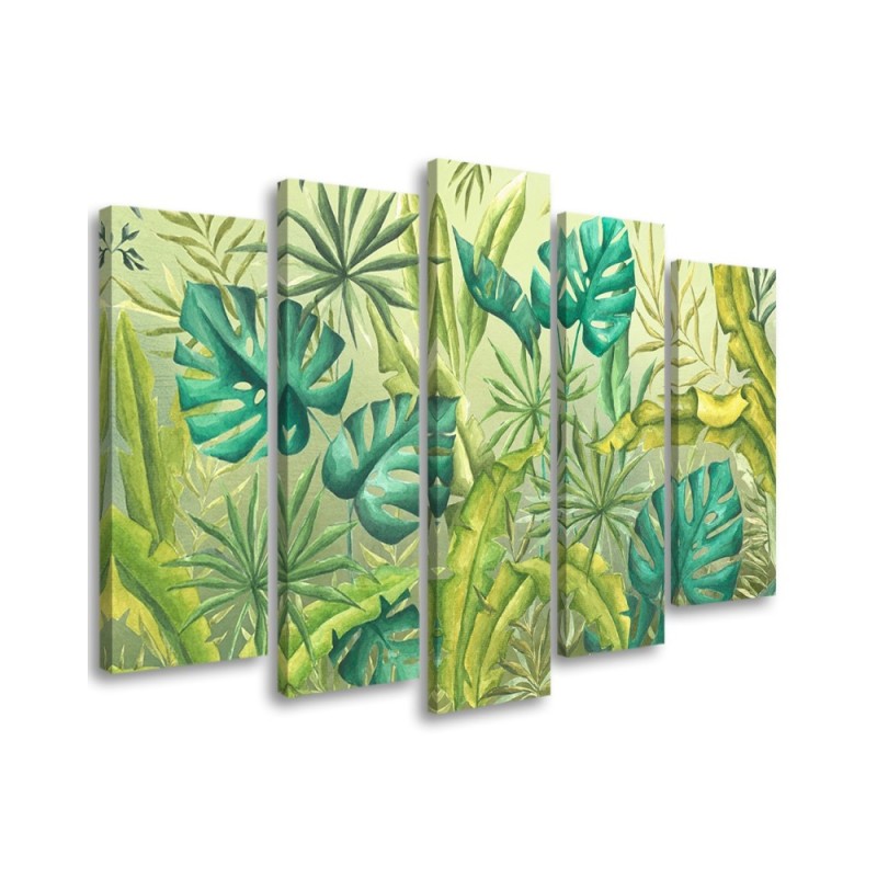 Five-part painting for bedroom - Monstera leaves | FEEBY