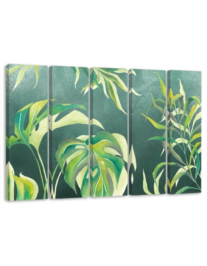 Modern five-panel Canvas painting - Monstera leaves | FEEBY