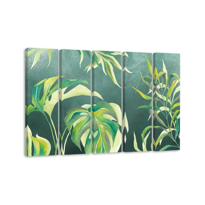 Modern five-panel Canvas painting - Monstera leaves | FEEBY