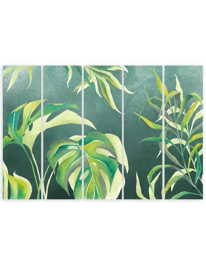 Modern five-panel Canvas painting - Monstera leaves | FEEBY