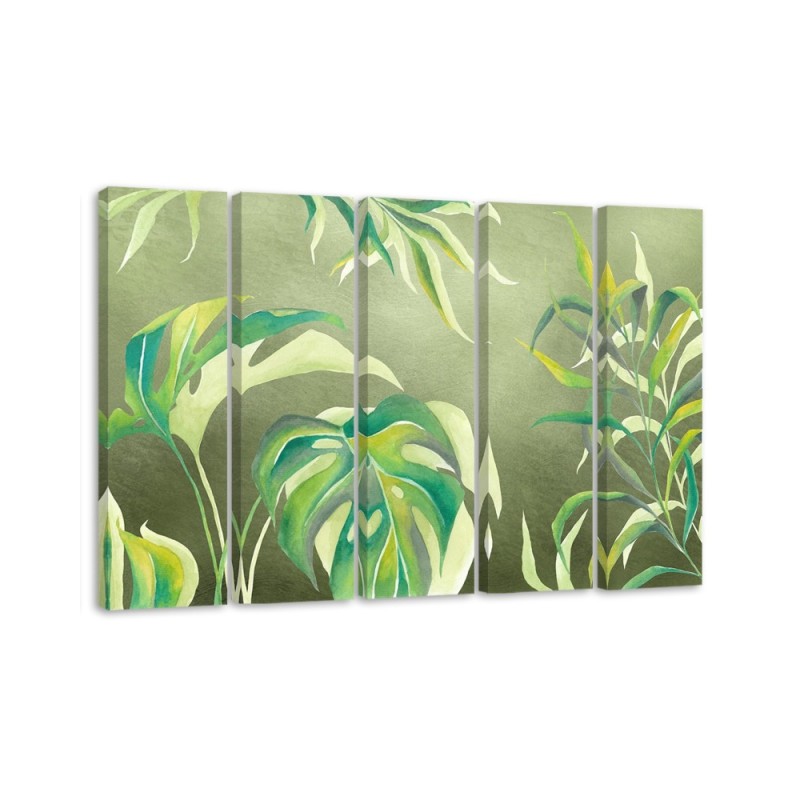 Five-piece canvas print - Monstera leaves | FEEBY