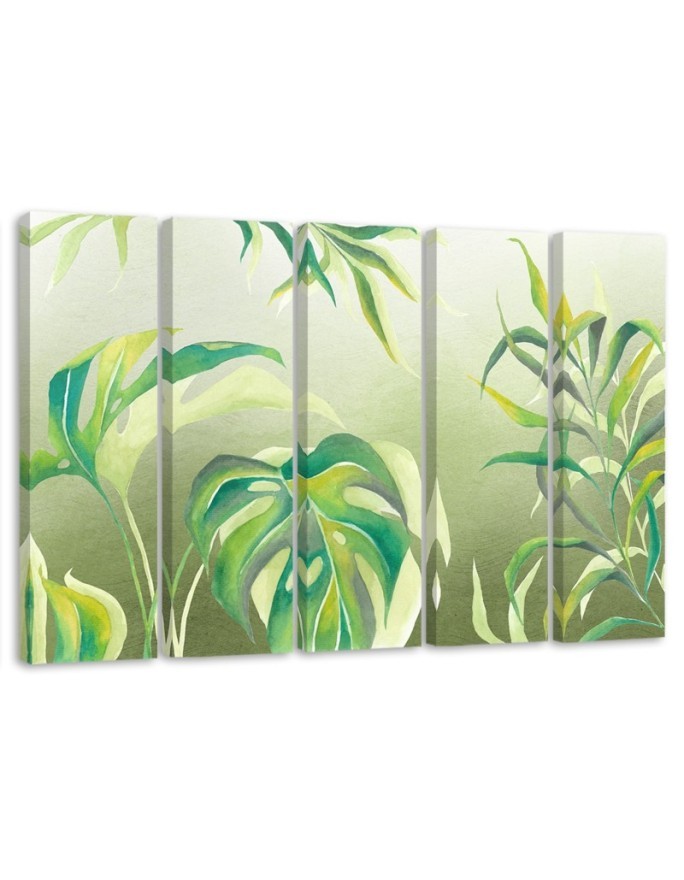 Five-piece canvas print for living room - Monstera leaves | FEEBY