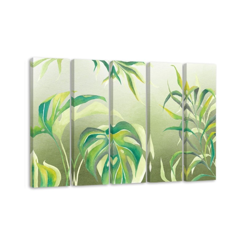 Five-piece canvas print for living room - Monstera leaves | FEEBY