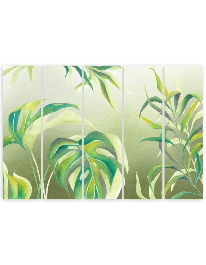 Five-piece canvas print for living room - Monstera leaves | FEEBY