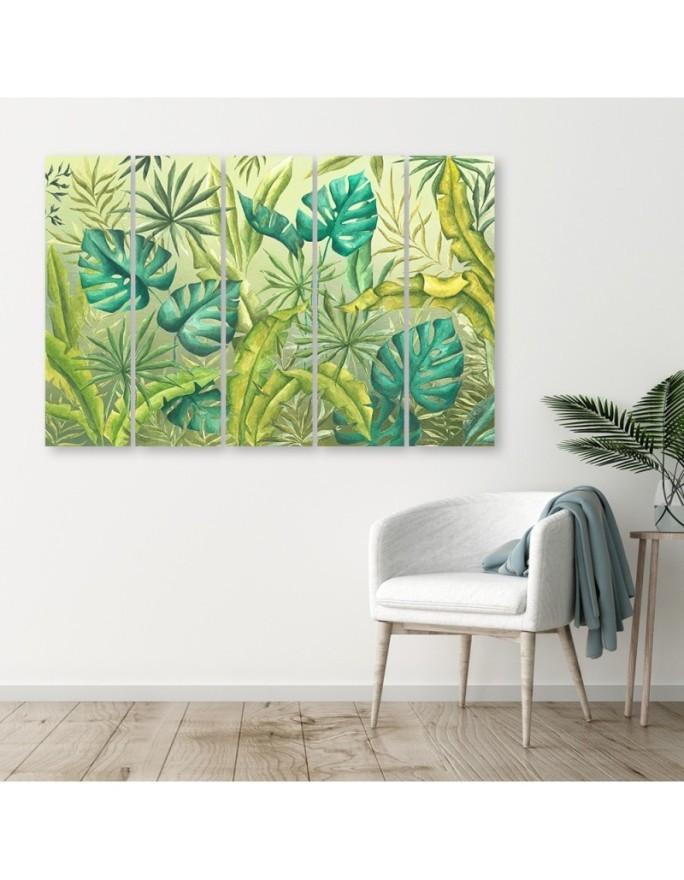 Canvas painting for bedroom - Monstera leaves | FEEBY
