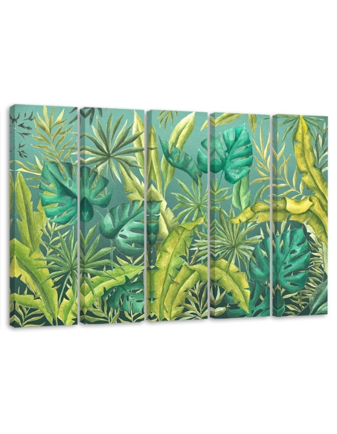 Five-piece canvas painting - Monstera leaves | FEEBY