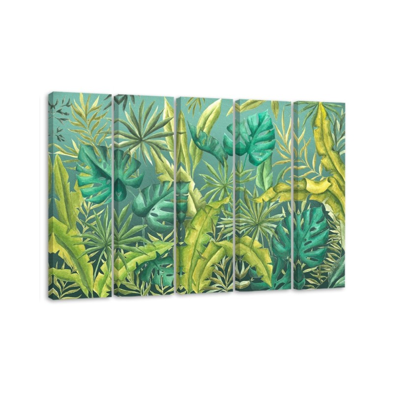 Five-piece canvas painting - Monstera leaves | FEEBY
