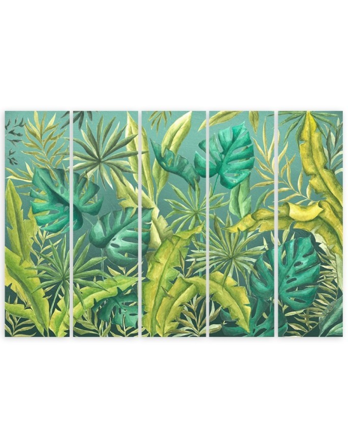 Five-piece canvas painting - Monstera leaves | FEEBY