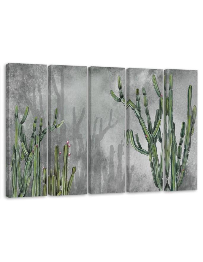 Five-piece canvas painting - Large desert cactus | FEEBY