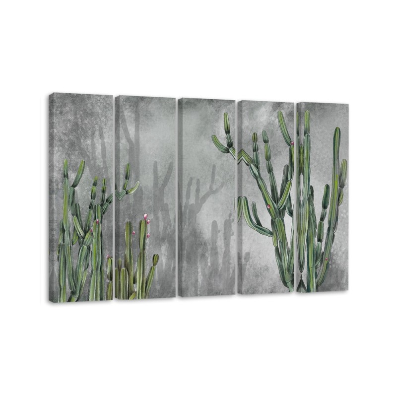 Five-piece canvas painting - Large desert cactus | FEEBY