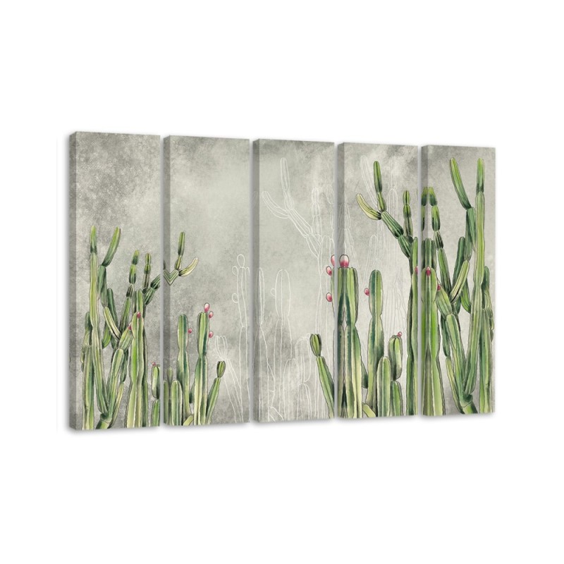 Five-piece painting for office - Large desert cactus | FEEBY