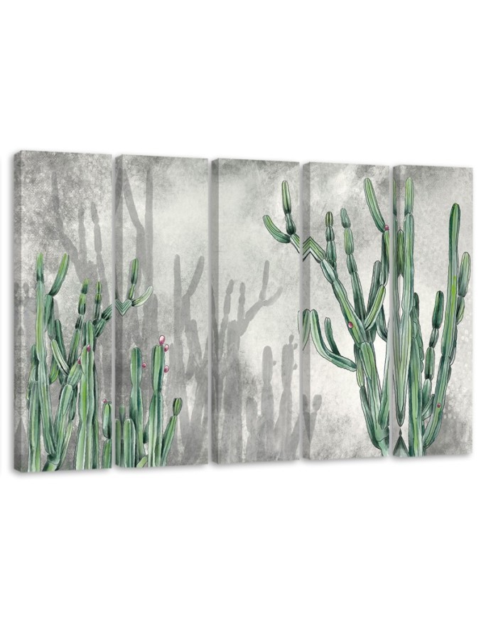 Five-piece canvas painting - Large desert cactus | FEEBY