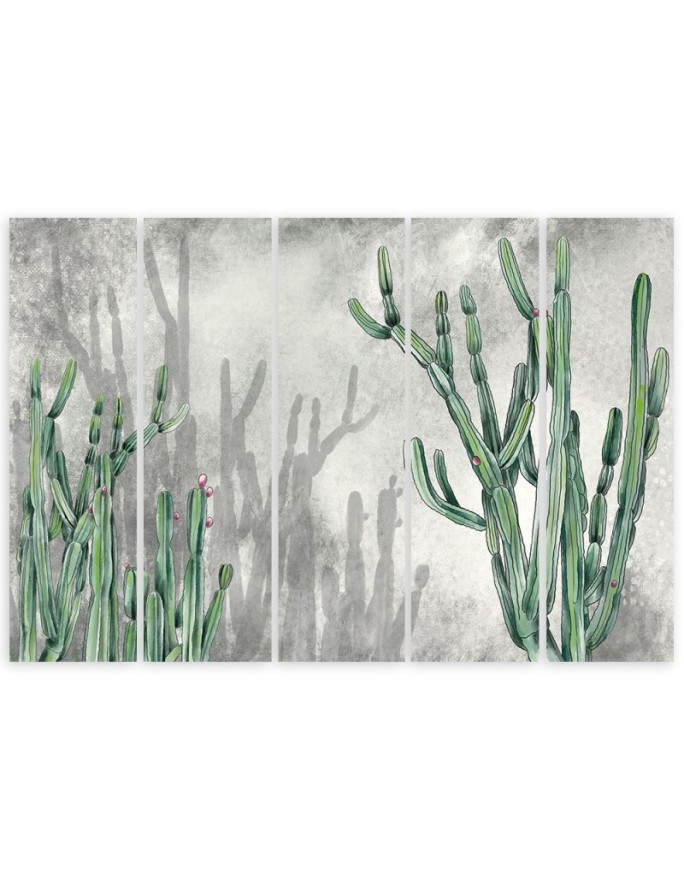 Five-piece canvas painting - Large desert cactus | FEEBY