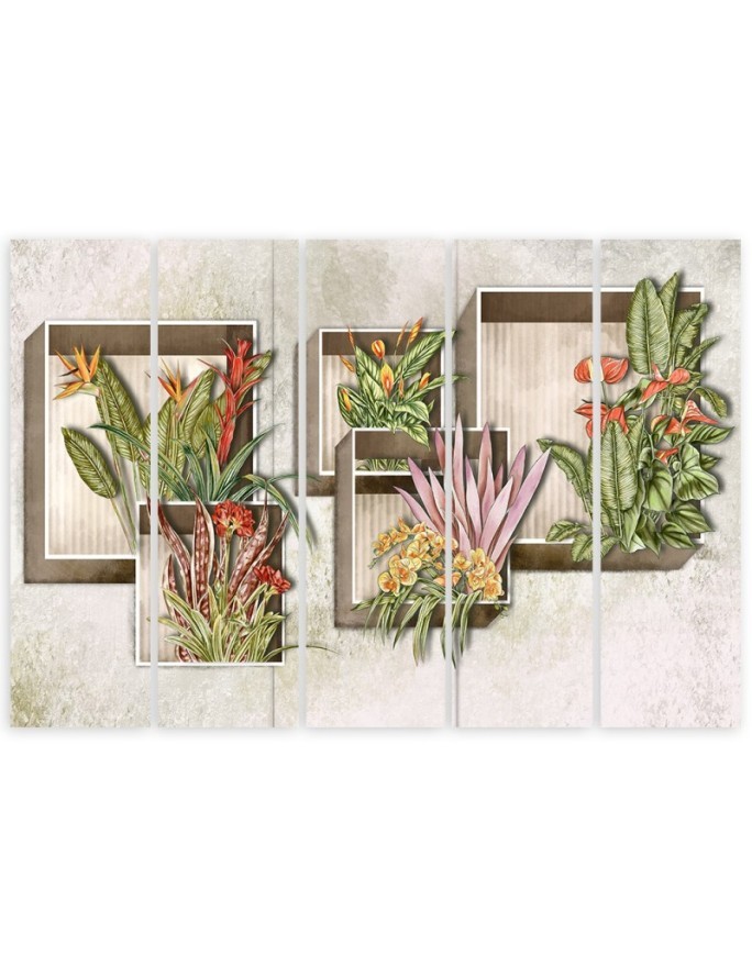 Five-part canvas painting - Square boxes shelves with flowers | FEEBY