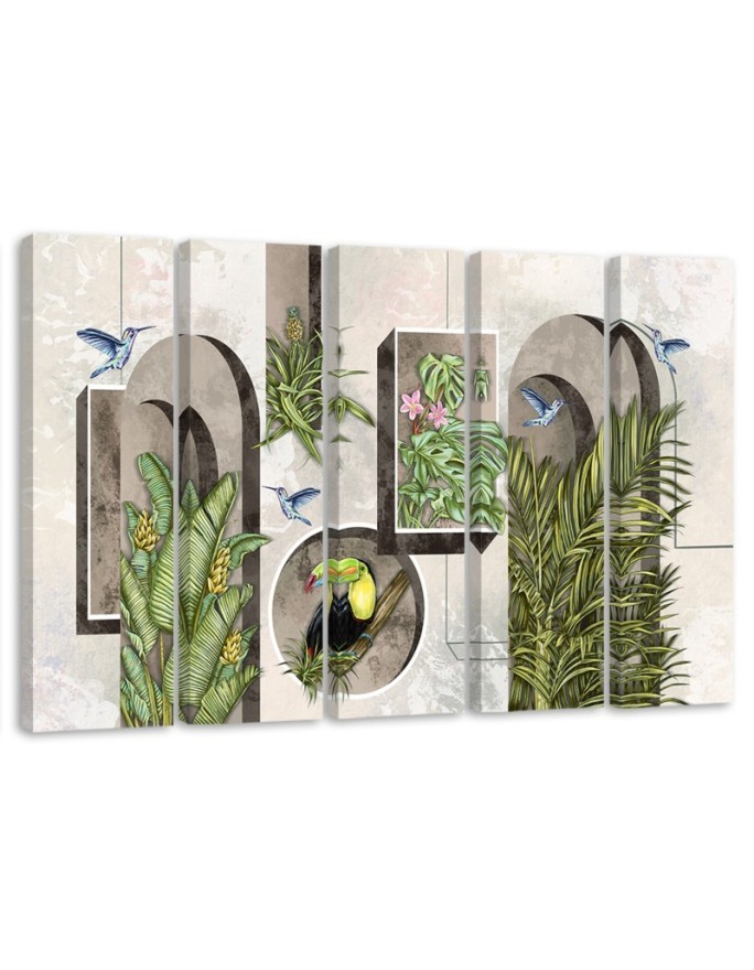 Wall art painting - Shapes in a wall with plants and birds toucan hummingbird | FEEBY