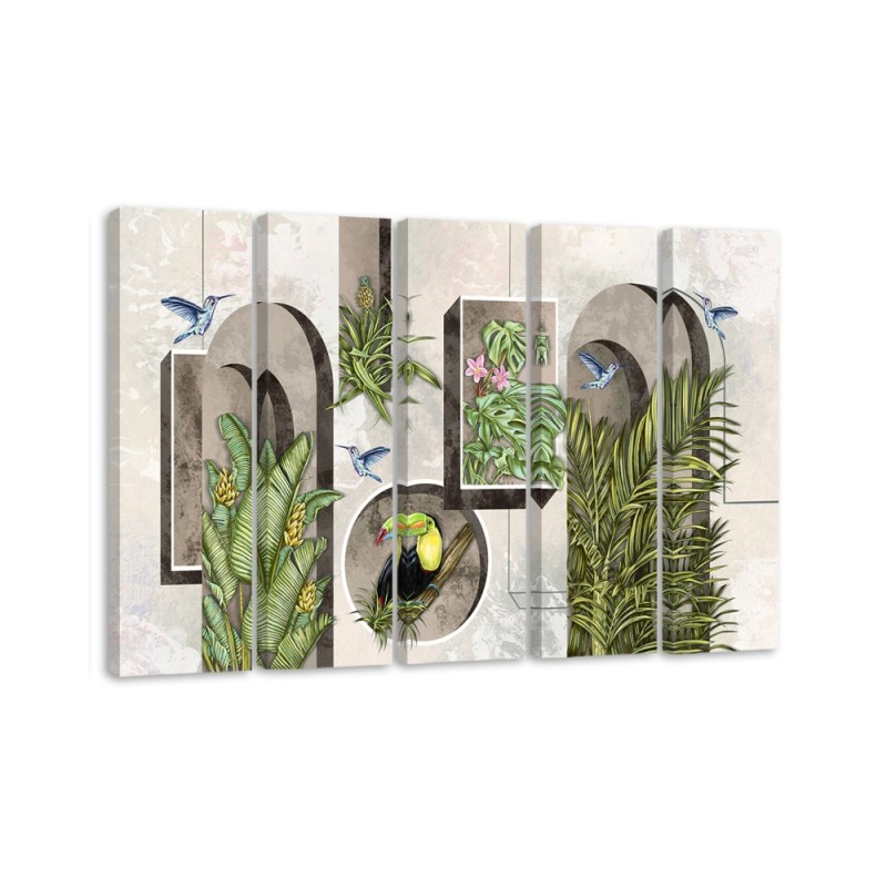 Wall art painting - Shapes in a wall with plants and birds toucan hummingbird | FEEBY