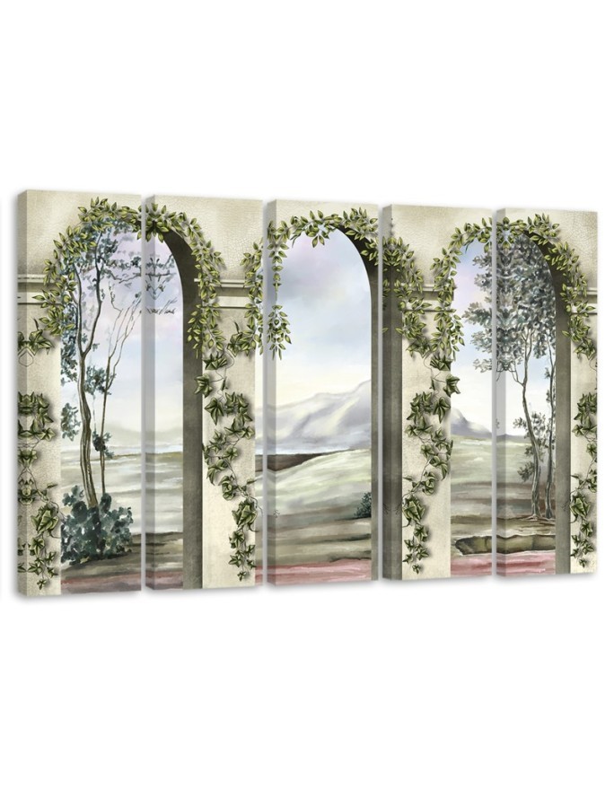 Canvas print 5-part Columns and arches with ivy | FEEBY