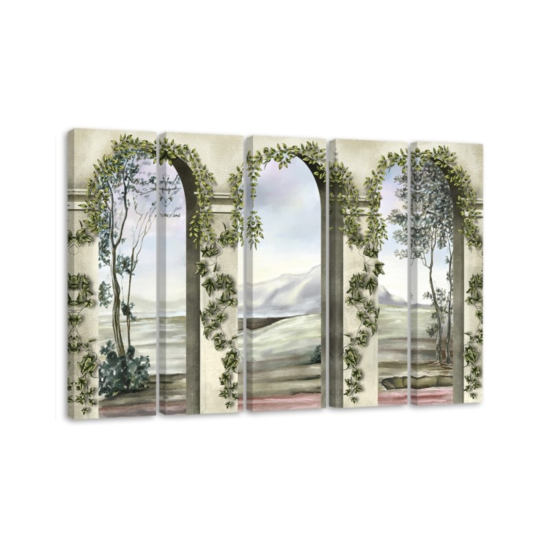 Canvas print 5-part Columns and arches with ivy | FEEBY