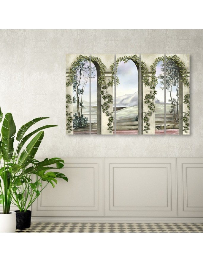 Canvas print 5-part Columns and arches with ivy | FEEBY