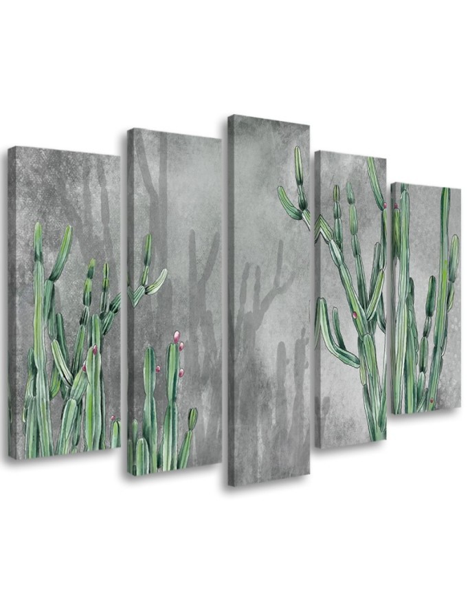Five-part painting for living room - Large desert cactus | FEEBY