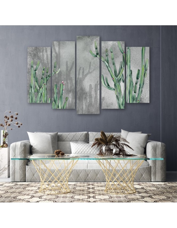 Five-part painting for living room - Large desert cactus | FEEBY