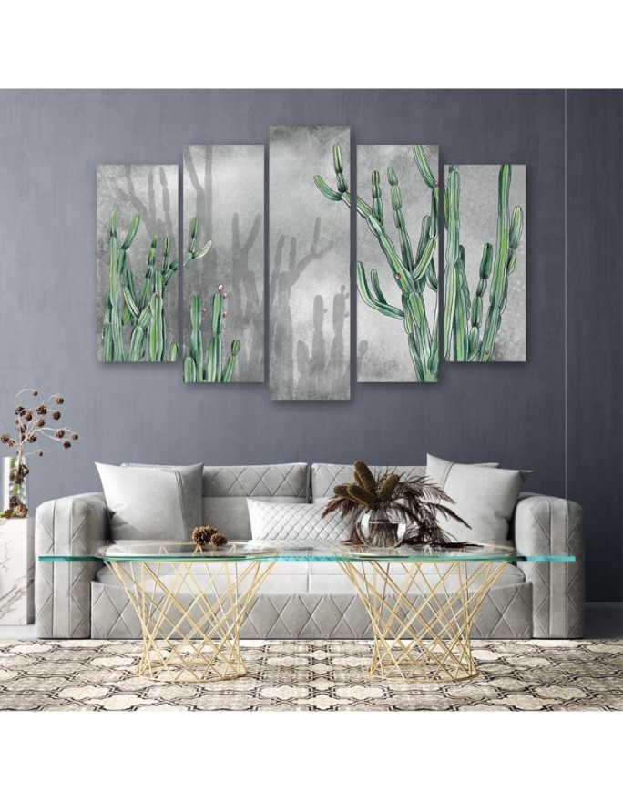 Bedroom painting five-part - Large desert cactus | FEEBY