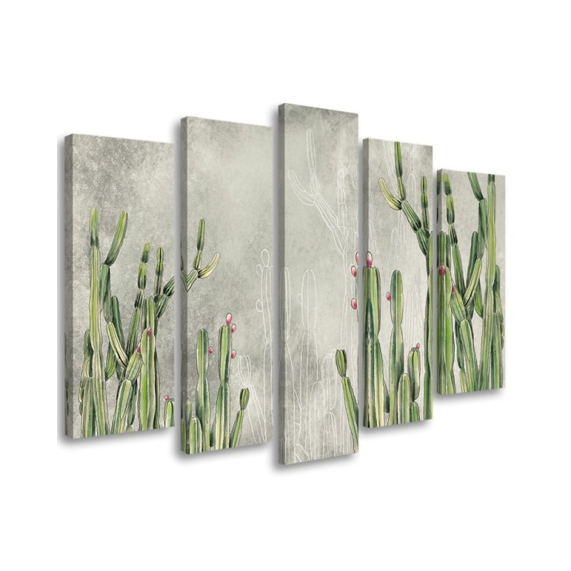 Five-part wall painting - Large desert cactus | FEEBY