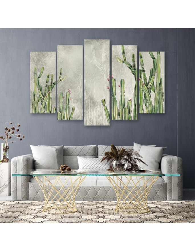 Five-part wall painting - Large desert cactus | FEEBY