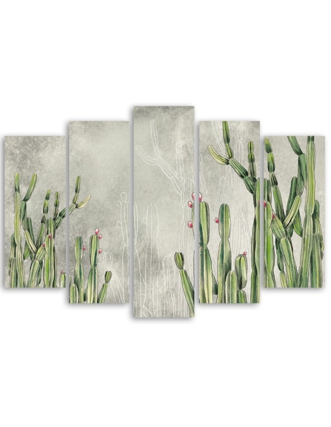 Five-part wall painting - Large desert cactus | FEEBY