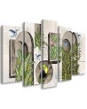 Canvas print for living room - Shapes in wall with plants and birds toucan hummingbird | FEEBY