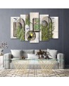 Canvas print for living room - Shapes in wall with plants and birds toucan hummingbird | FEEBY