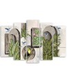 Canvas print for living room - Shapes in wall with plants and birds toucan hummingbird | FEEBY