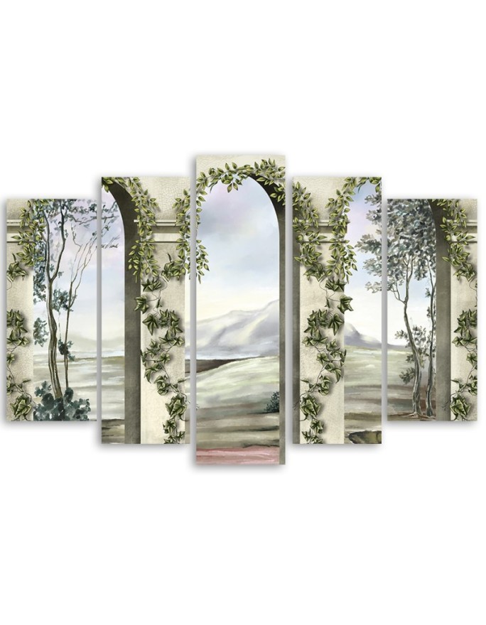 Five-part canvas painting - Columns and arches with ivy | FEEBY