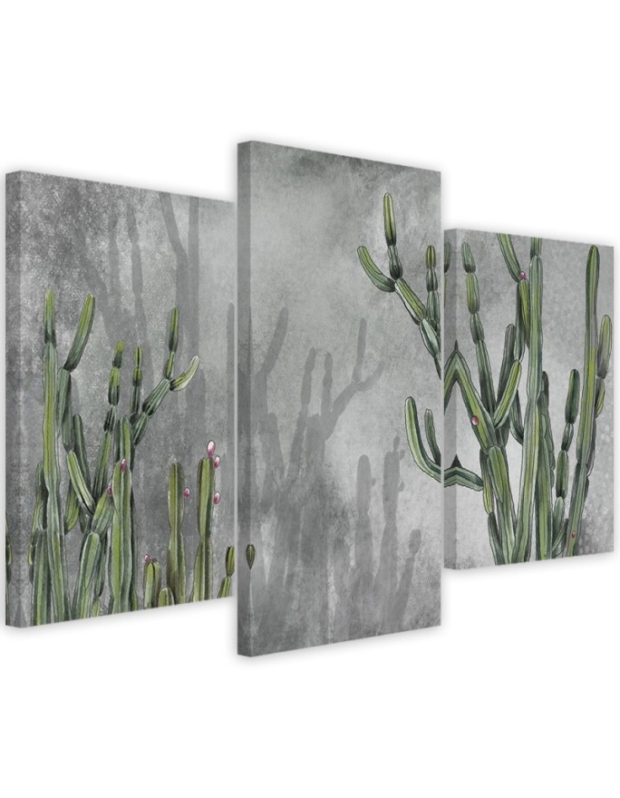 Three part painting - Large desert cactus for living room | FEEBY