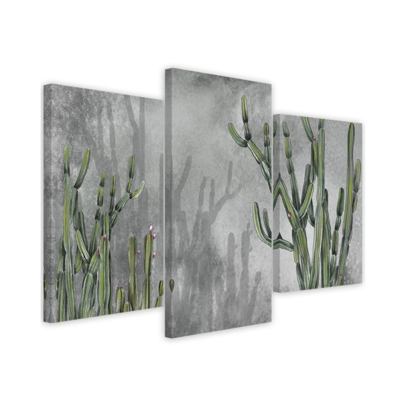 Three part painting - Large desert cactus for living room | FEEBY