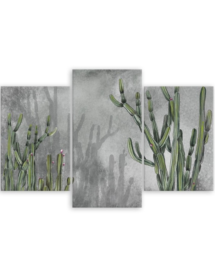 Three part painting - Large desert cactus for living room | FEEBY