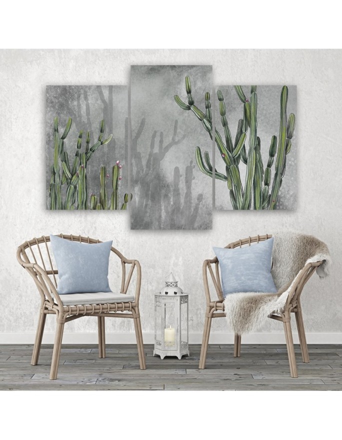 Three part painting - Large desert cactus for living room | FEEBY