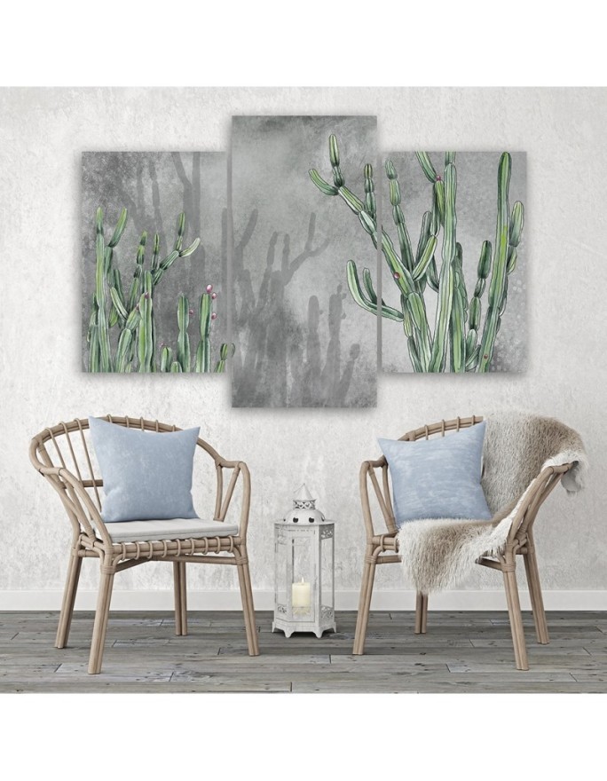 Triptych modern painting - Large desert cactus | FEEBY
