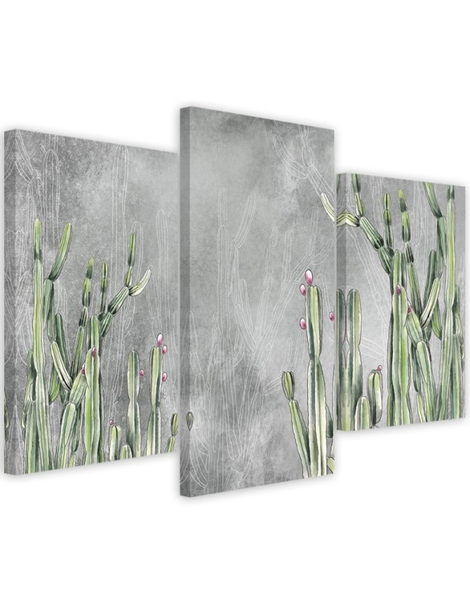 Wall painting for bedroom 3-part - Large desert cactus | FEEBY