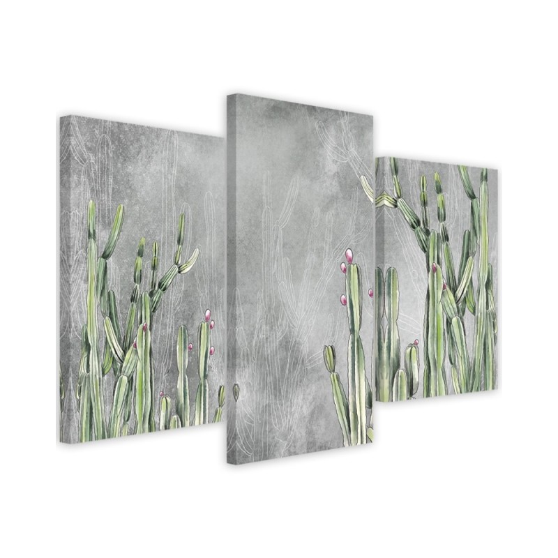Wall painting for bedroom 3-part - Large desert cactus | FEEBY
