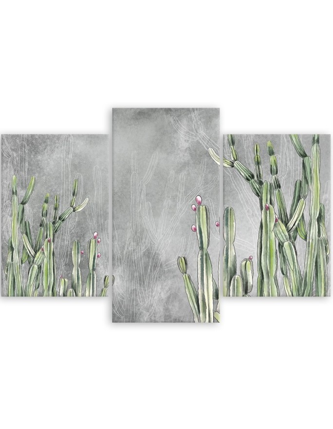 Wall painting for bedroom 3-part - Large desert cactus | FEEBY