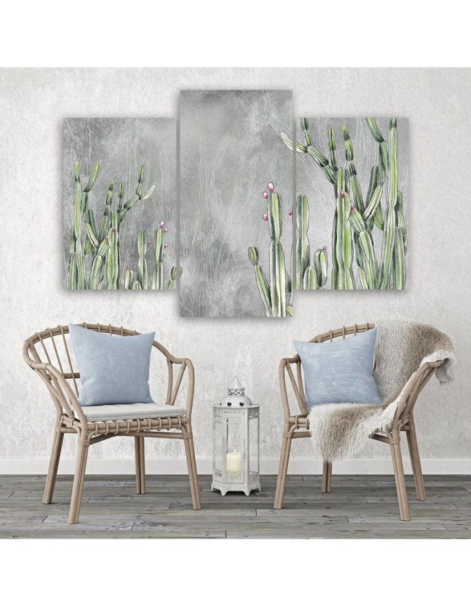 Wall painting for bedroom 3-part - Large desert cactus | FEEBY