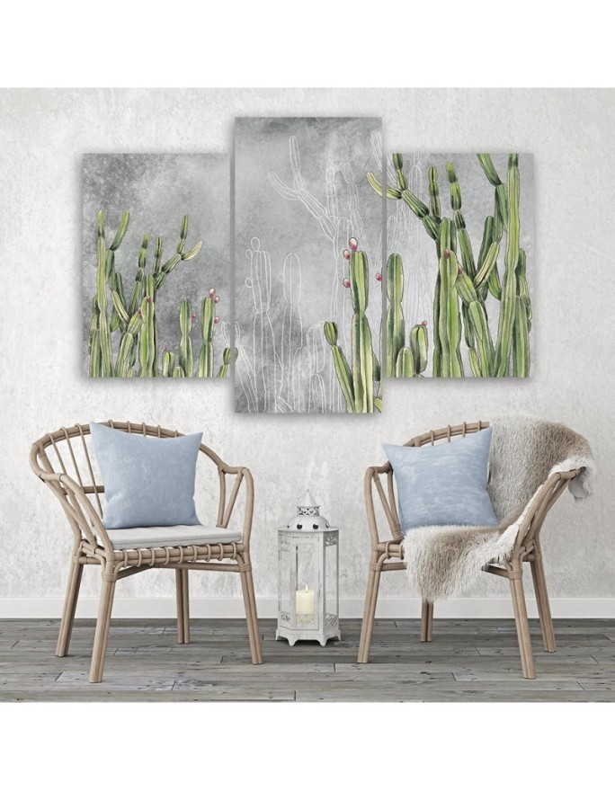 Printed living room triptych - Large desert cactus | FEEBY