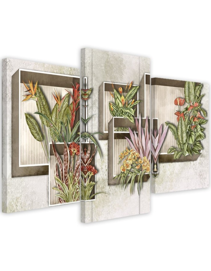 Plant motif print 3 parts - Square boxes shelves with flowers | FEEBY